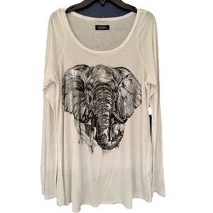 Lauren Moshi White Long Sleeve Tee with Elephant Design